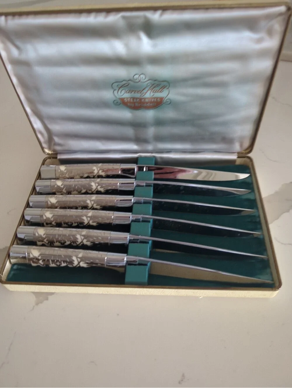 Vintage Set Of 6 Carvel Hall Cutlery Stainless Steel Steak Knives Original Box